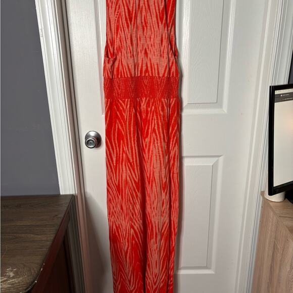 Lucky Brand Orange Sleeveless Wrap Maxi Halter Dress Size Medium - Picture 6 of 7